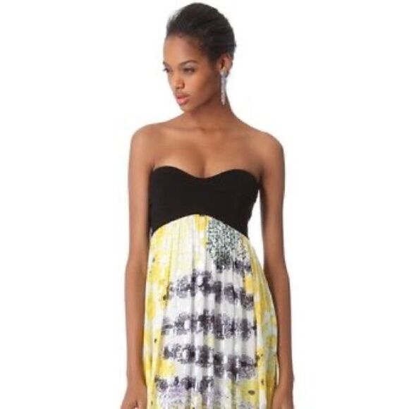 Diane Von Furstenberg Silk Mini Yellow Dress Asti Met Dot Strapless Size 4 - Picture 4 of 10